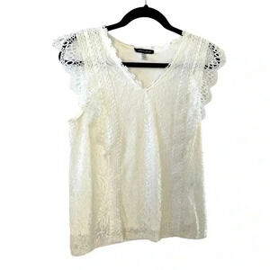 Cable & Gauge White Lace Sleeveless Career Wear Top M Fully Lined Bridal Shower